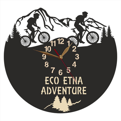 Eco Etna Adventure engraving on forest-themed cycling wall clock