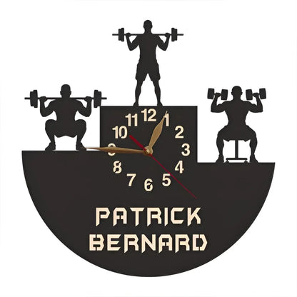 Gym clock with custom name and bodybuilding silhouettes