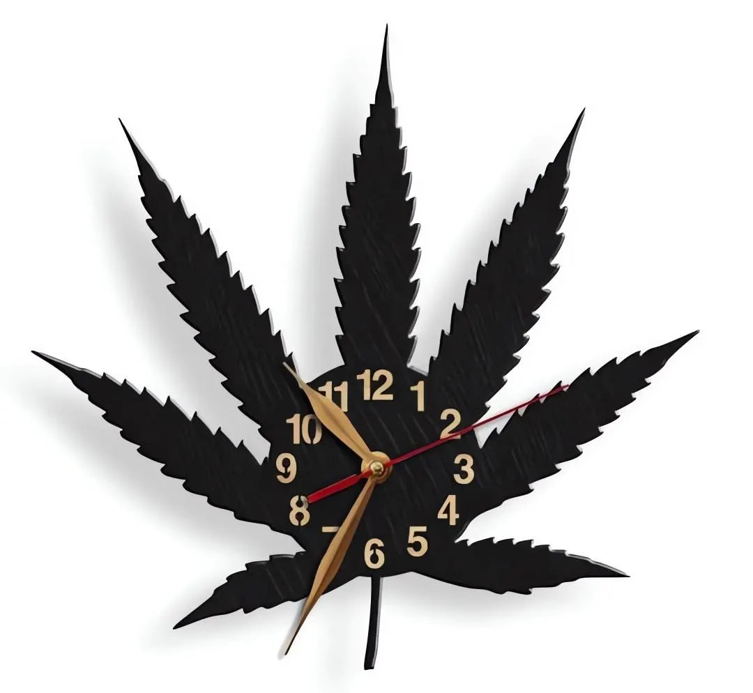 Cannabis leaf wall clock – stoner room decor gift

