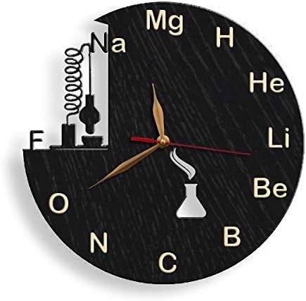 Wall clock for chemist with flask and molecule theme
