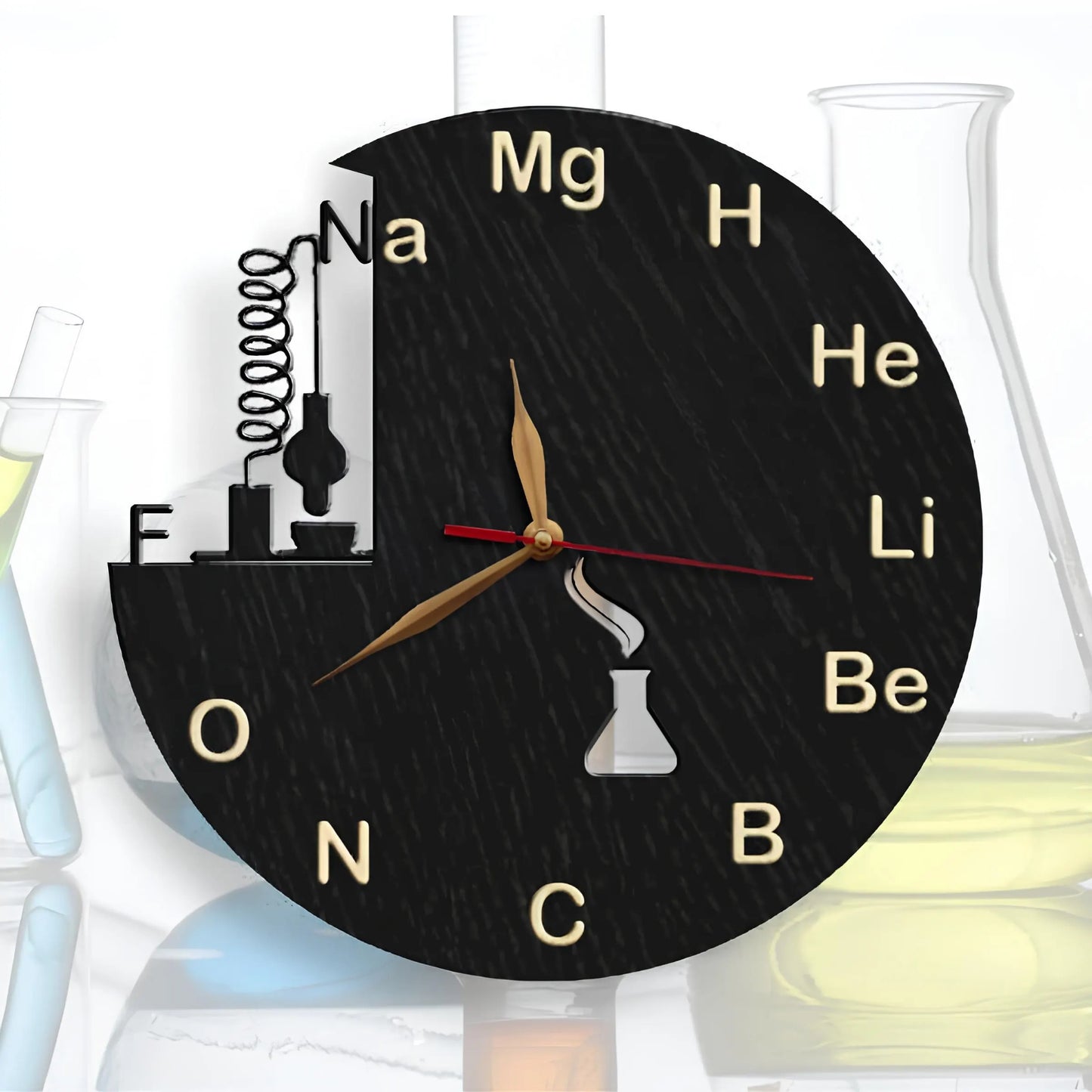 Chemistry-themed wall clock with periodic table symbols