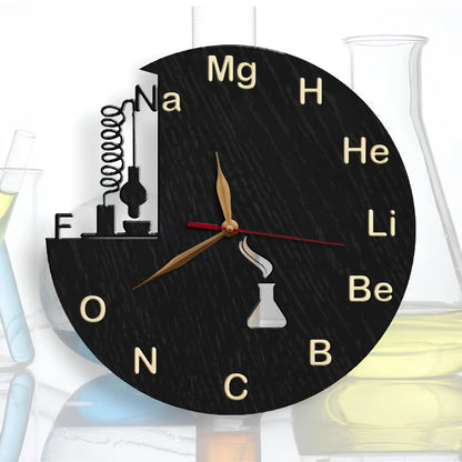 Chemistry-themed wall clock with periodic table symbols