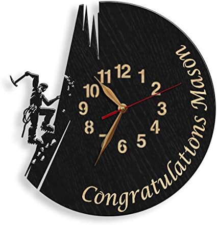 Personalized wall clock with ice climber silhouette scaling a steep frozen slope, custom name engraved