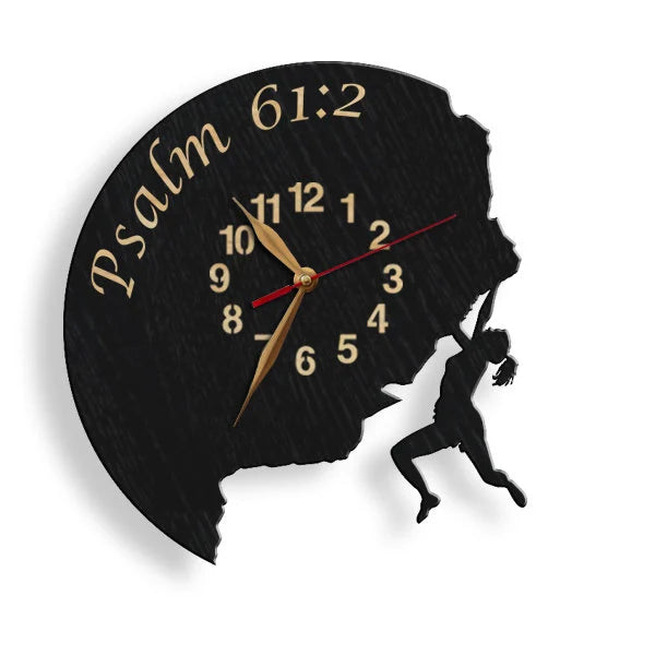 Personalized clock featuring female rock climber and custom quote