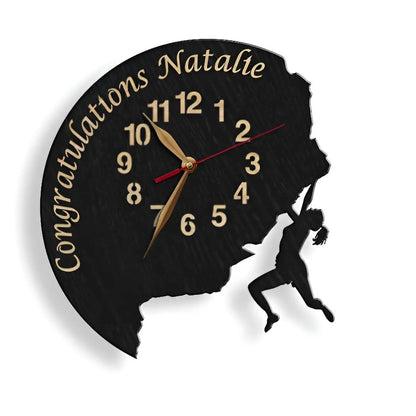 Inspirational clock with climbing silhouette with congatulations