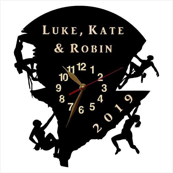 Mountain climbing wall clock with the names and year engraved