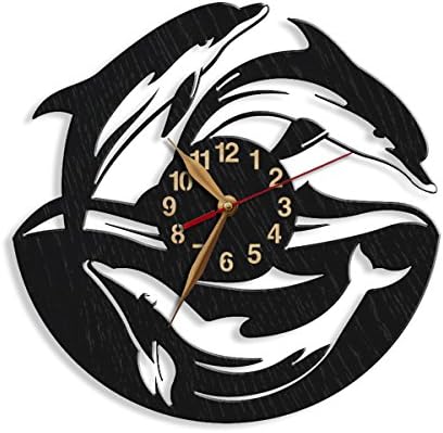 Artistic marine clock with spinning dolphins