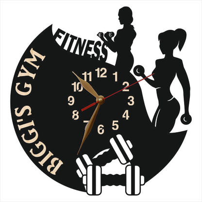 Motivational fitness decor clock with personalized inscription and two sporty women