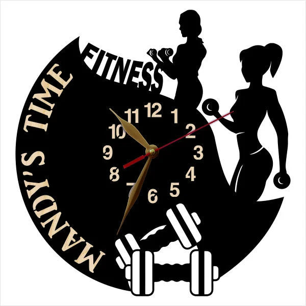 Female fitness wall clock with custom name engraved on the side