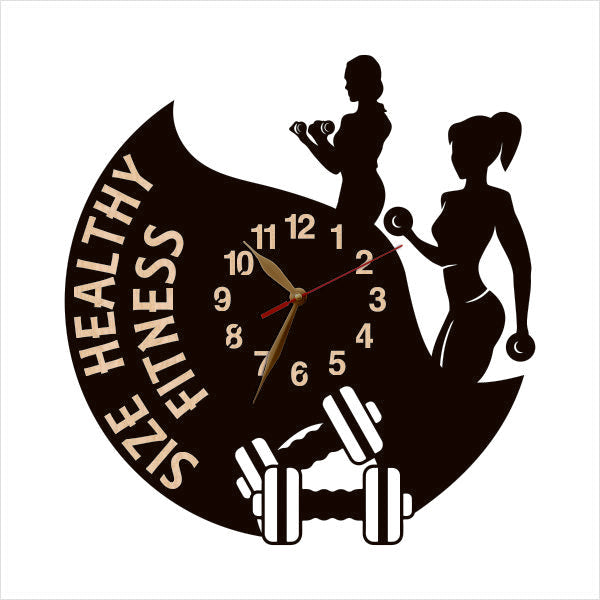 Personalized gym clock for women with curved layout and dumbbell figures
