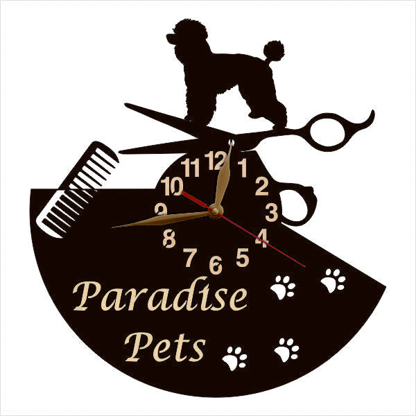 Poodle grooming salon wall clock with custom text