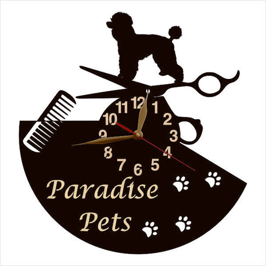 Poodle grooming salon wall clock with custom text
