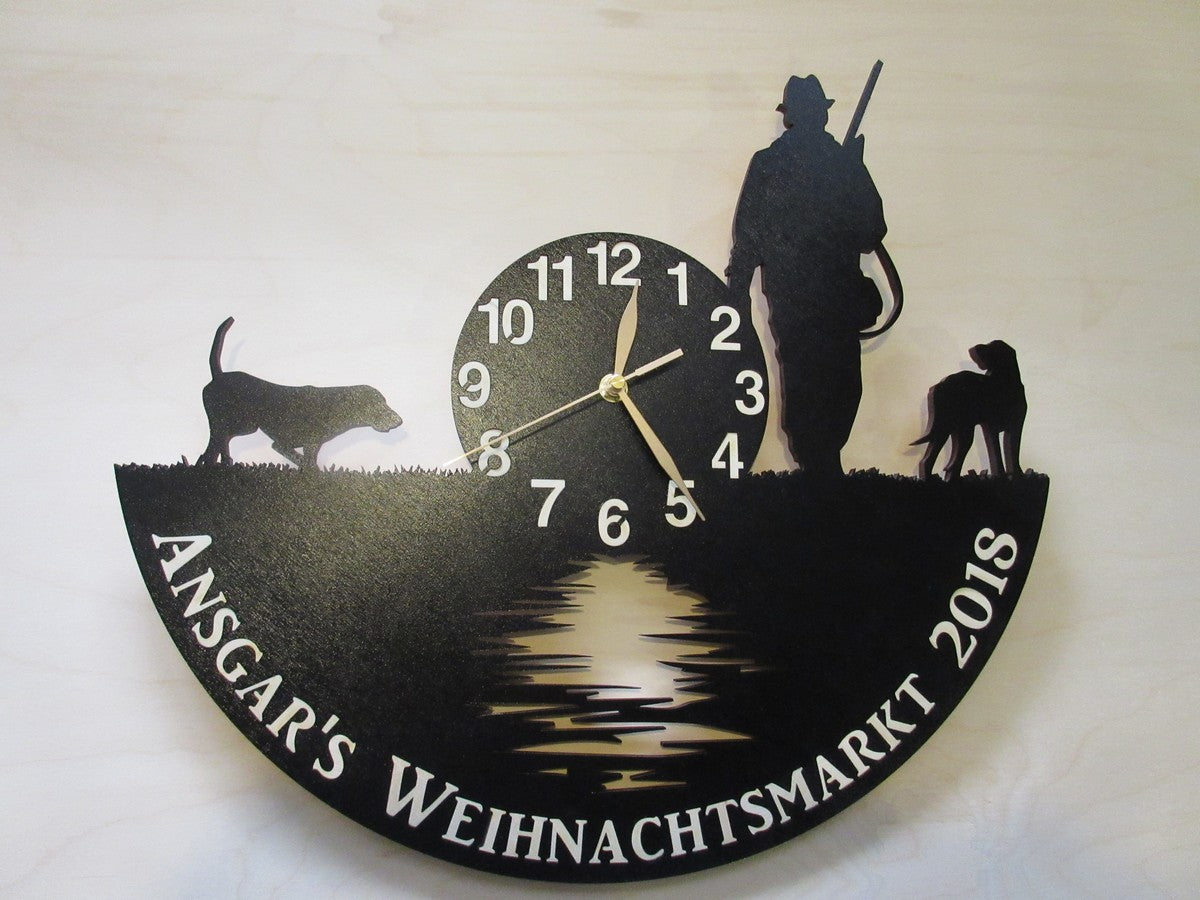 Dog and hunter silhouette wall clock for lodge decor