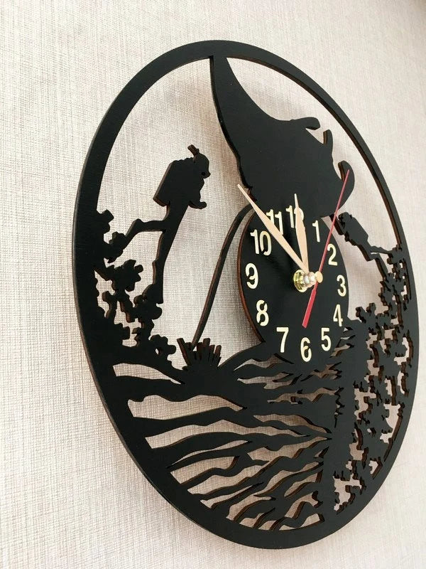 Manta ray diver clock on wall with reef design, ocean-inspired decor