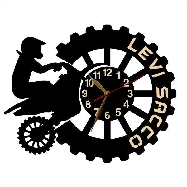 Custom dirt-free motocross wall clock with custom name