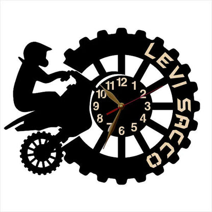 Custom dirt-free motocross wall clock with custom name