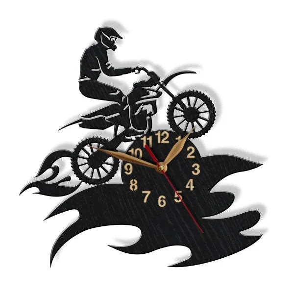 Motocross wall clock with dirt splash, and space for personalization