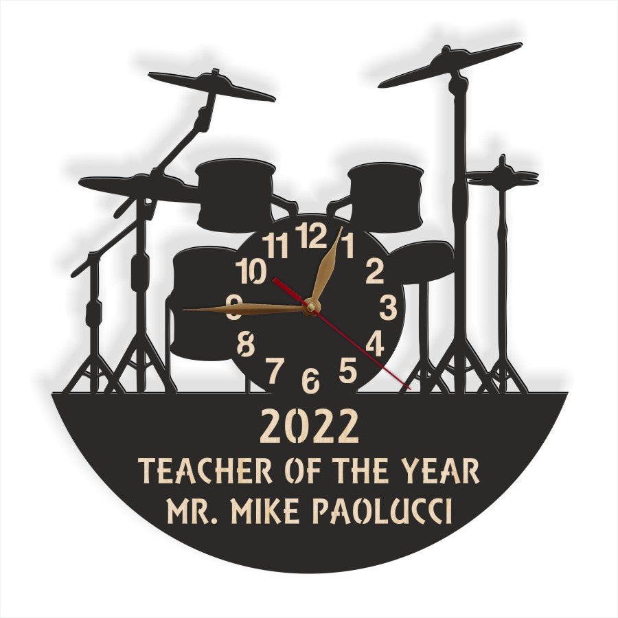 Custom drum set clock with “Teacher of the Year” inscription