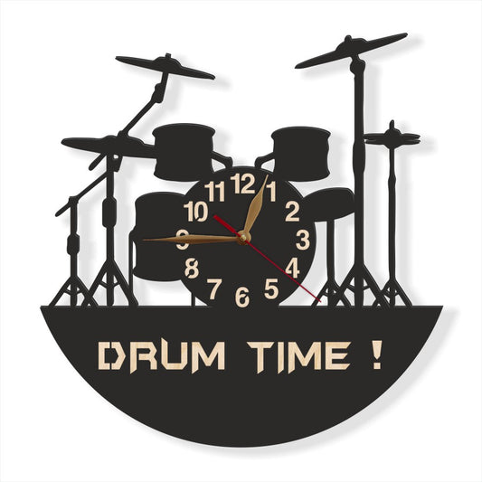 Customized drum wall clock with inscription “Drum Time!”