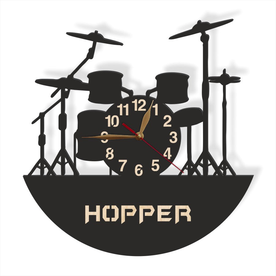 Personalized drummer’s wall clock with name
