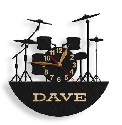 Custom musical clock with drum kit and name