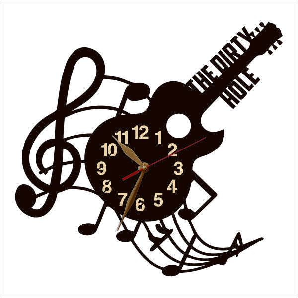 Personalized clock for musicians with custom text on guitar