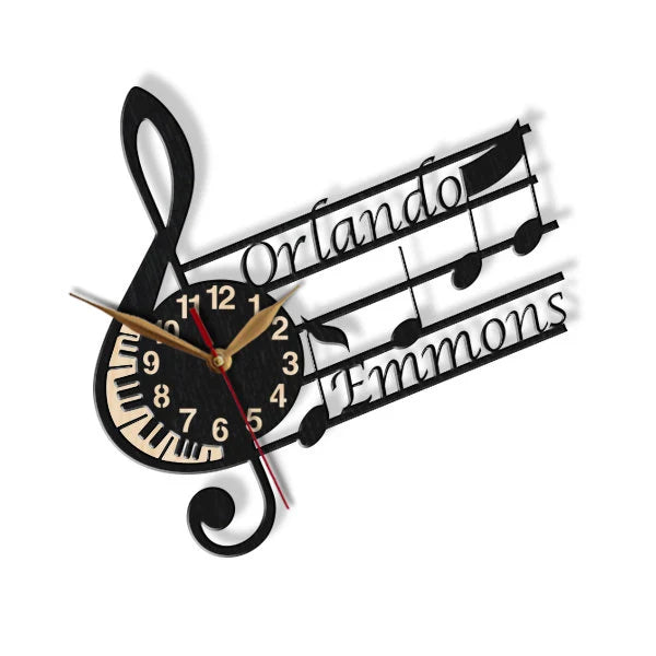 Personalized treble clef clock with a name on music notes