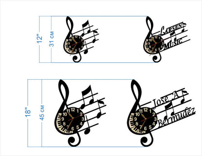 Size comparison: 12" and 18" treble clef music wall clocks