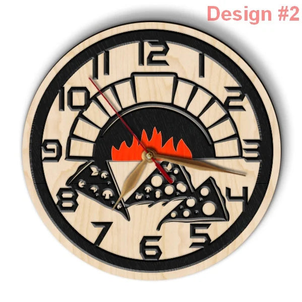 Close-up of pizza clock for Italian restaurant