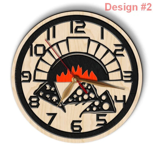Close-up of pizza clock for Italian restaurant