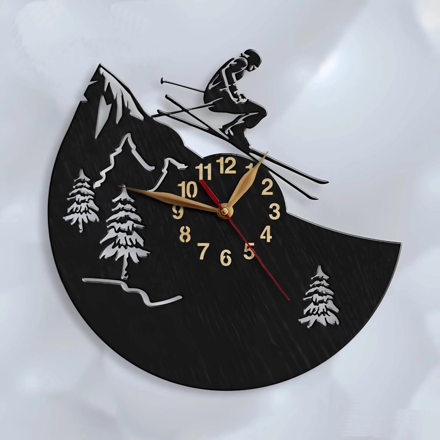 Handcrafted ski decor with mountain scene and skier