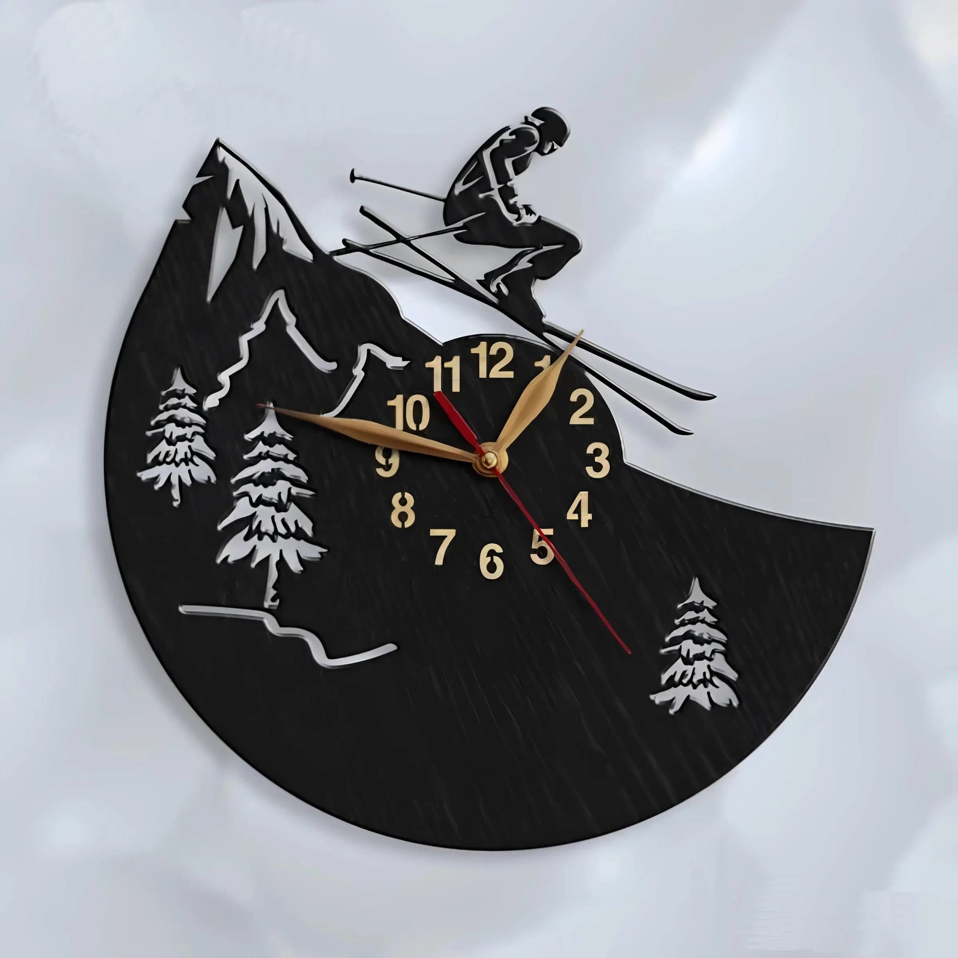 Handcrafted ski decor with mountain scene and skier