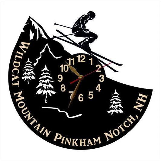 Custom ski lodge wall clock with flying skier design