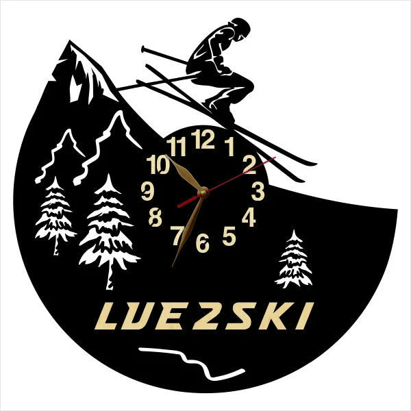 Skier jumping down a mountain on personalized wall clock