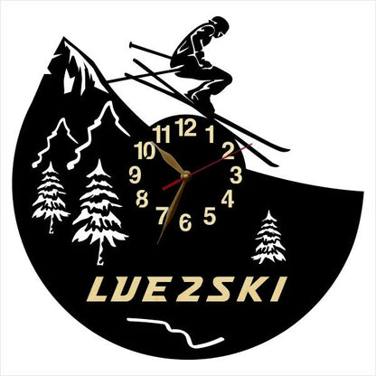 Skier jumping down a mountain on personalized wall clock