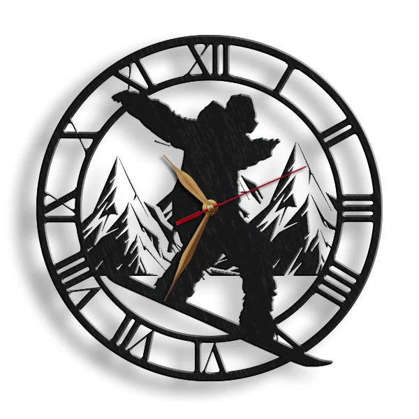 Modern snowboard-themed clock with Roman numeral
