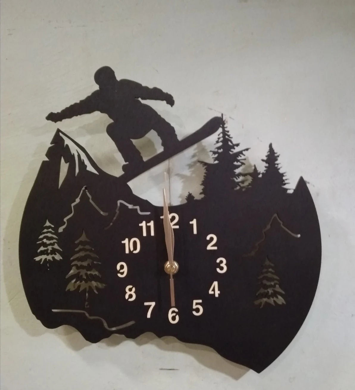 Freestyle snowboard-themed wooden clock for personalized mountain cabin decor