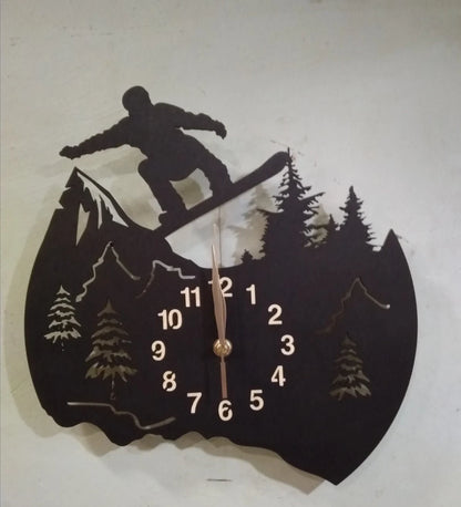 Freestyle snowboard-themed wooden clock for personalized mountain cabin decor