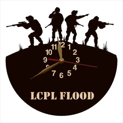 Close-up of personalized wooden military gift clock