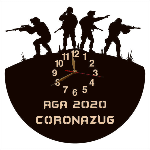 Custom military wall clock with soldier silhouettes and personalized text