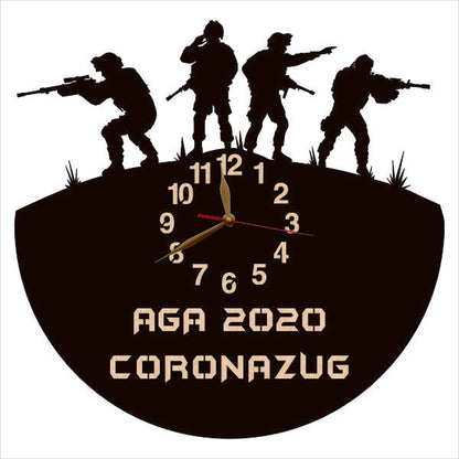 Custom military wall clock with soldier silhouettes and personalized text