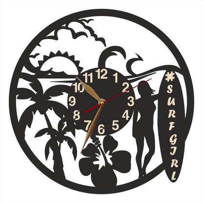 Clock with "SURF GIRL" on the board - perfect personalized gift for a surfer chick or island dreamer