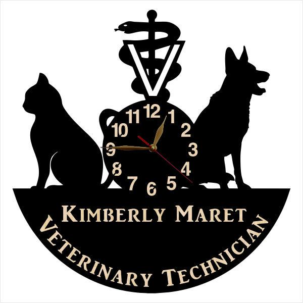Veterinary technician name clock with cat and dog design