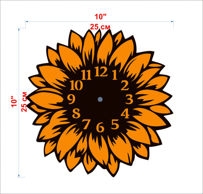 Sunflower wall clock diagram with 10 (25 cm) inch size label