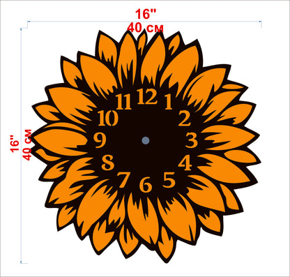 Sunflower wall clock diagram with 16 inch (40 cm) size label