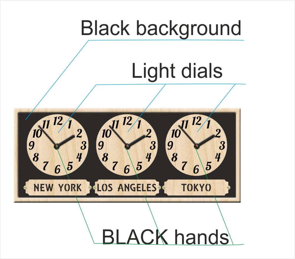 Triple clock with New York, Los Angeles, and Tokyo time display on a black background.