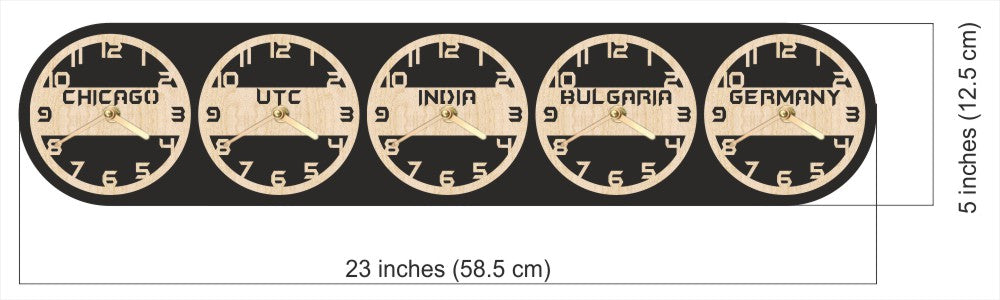 Set of six clock face templates with different country names.