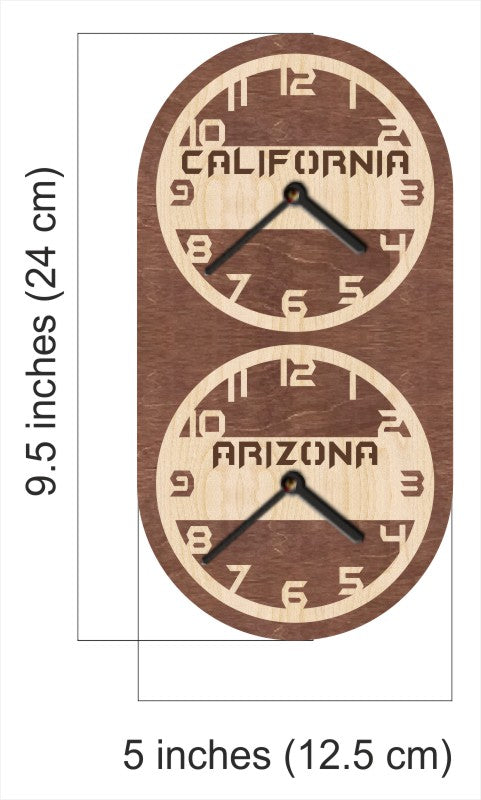 Vertical time zone wall clock with US states names.