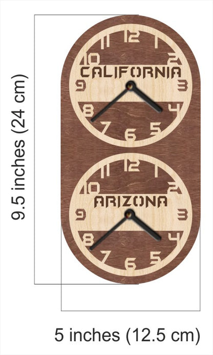 Vertical time zone wall clock with US states names.
