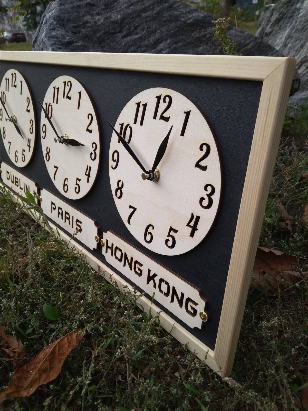 Elegant wooden time zone display for international families or distributed offices